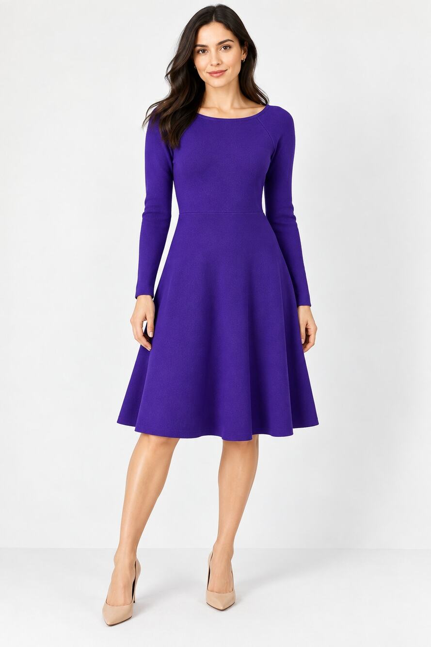 Ann Taylor Fit & Flare Knit Sweater Dress Long Sleeve Purple Womens Size XS NWT